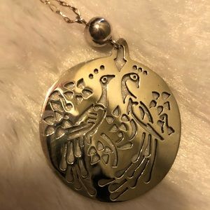 Silver peacock necklace